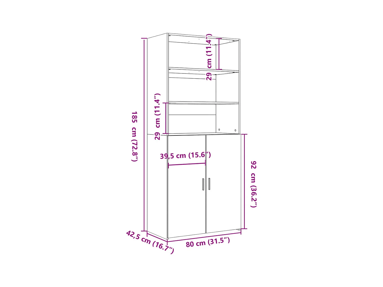 Aparador buffet cómoda mueble mueble de almacenamiento organizador cocina salón salón alto 80 x 42,5 x 185 cm madera contrachapada gris 02_0034722