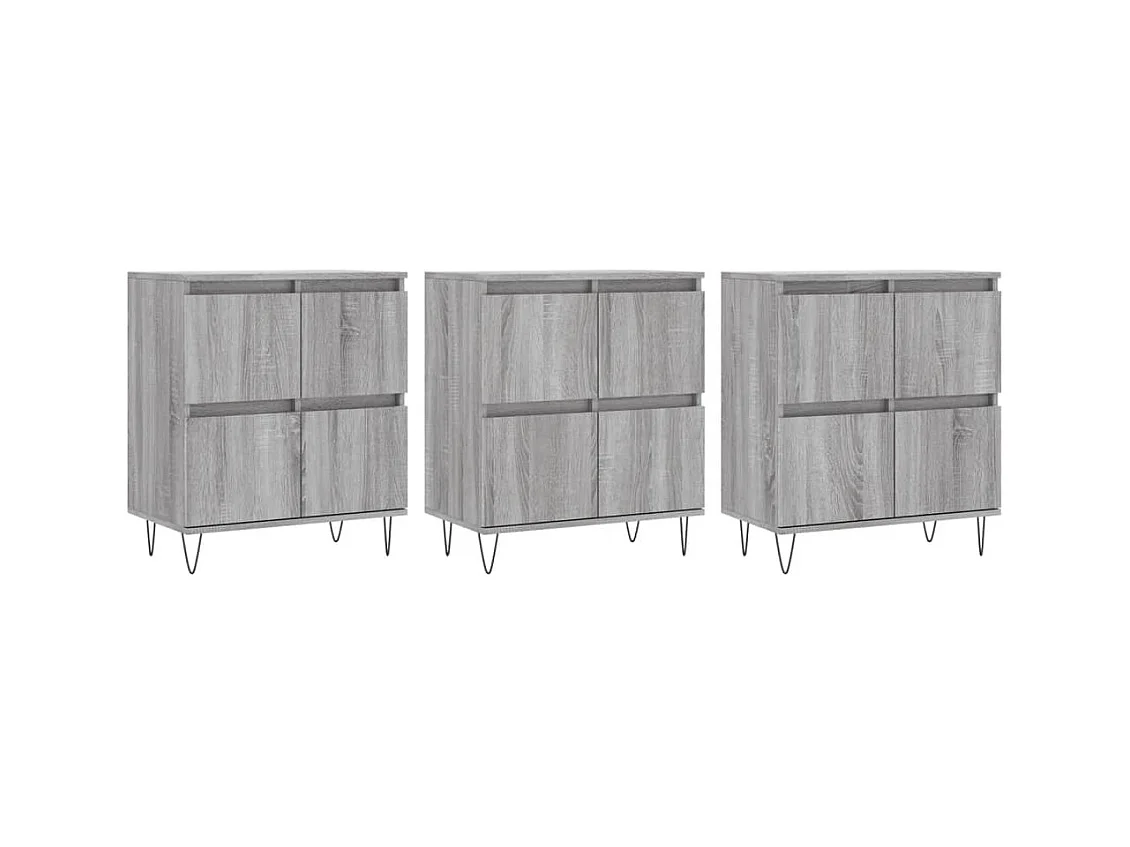 Credenza buffet cassettiera mobile contenitore organizer cucina soggiorno soggiorni 3 pz sonoma MDF grigio 02_0037189