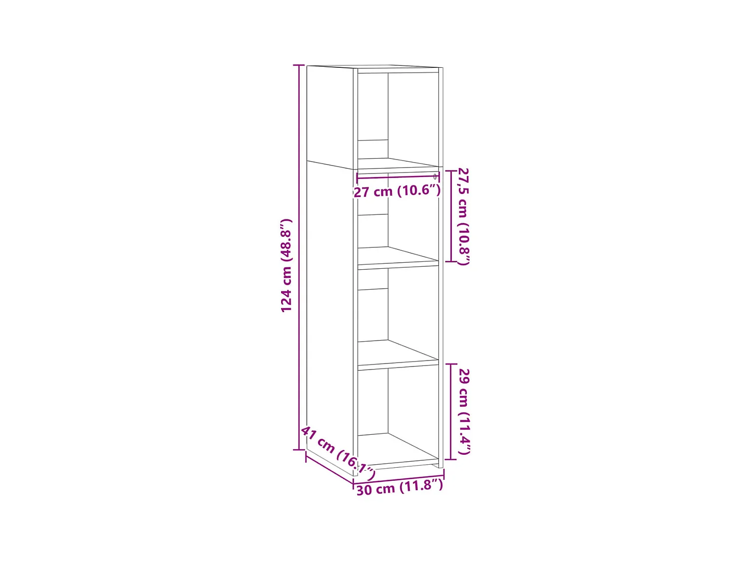 Aparador buffet cómoda armario unidad de almacenamiento organizador cocina salón salón 30 x 41 x 124 cm madera contrachapada gris 02_0031861