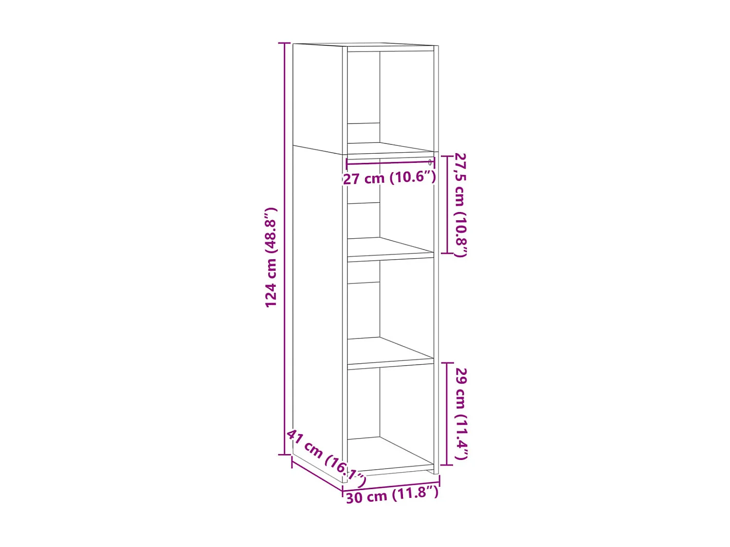 Credenza buffet cassettiera mobile contenitore organizer cucina soggiorno soggiorno 30 x 41 x 124 cm derivati ​​del legno grigio 02_0031861