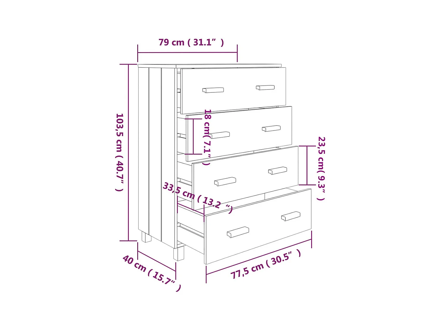 Aparador buffet cómoda armario mueble organizador cocina salón salón 79 x 40 x 103,5 cm madera maciza de pino blanco 02_0032130