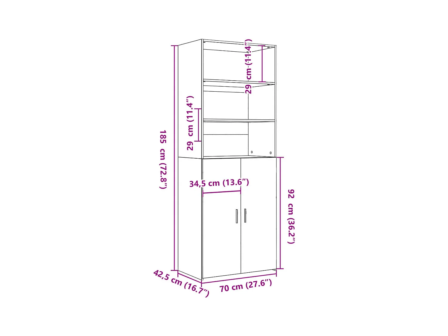 Aparador aparador cômoda armário unidade de arrumação organizador cozinha sala sala alta Sonoma 70 x 42,5 x 185 cm madeira trabalhada cinza 02_0035628