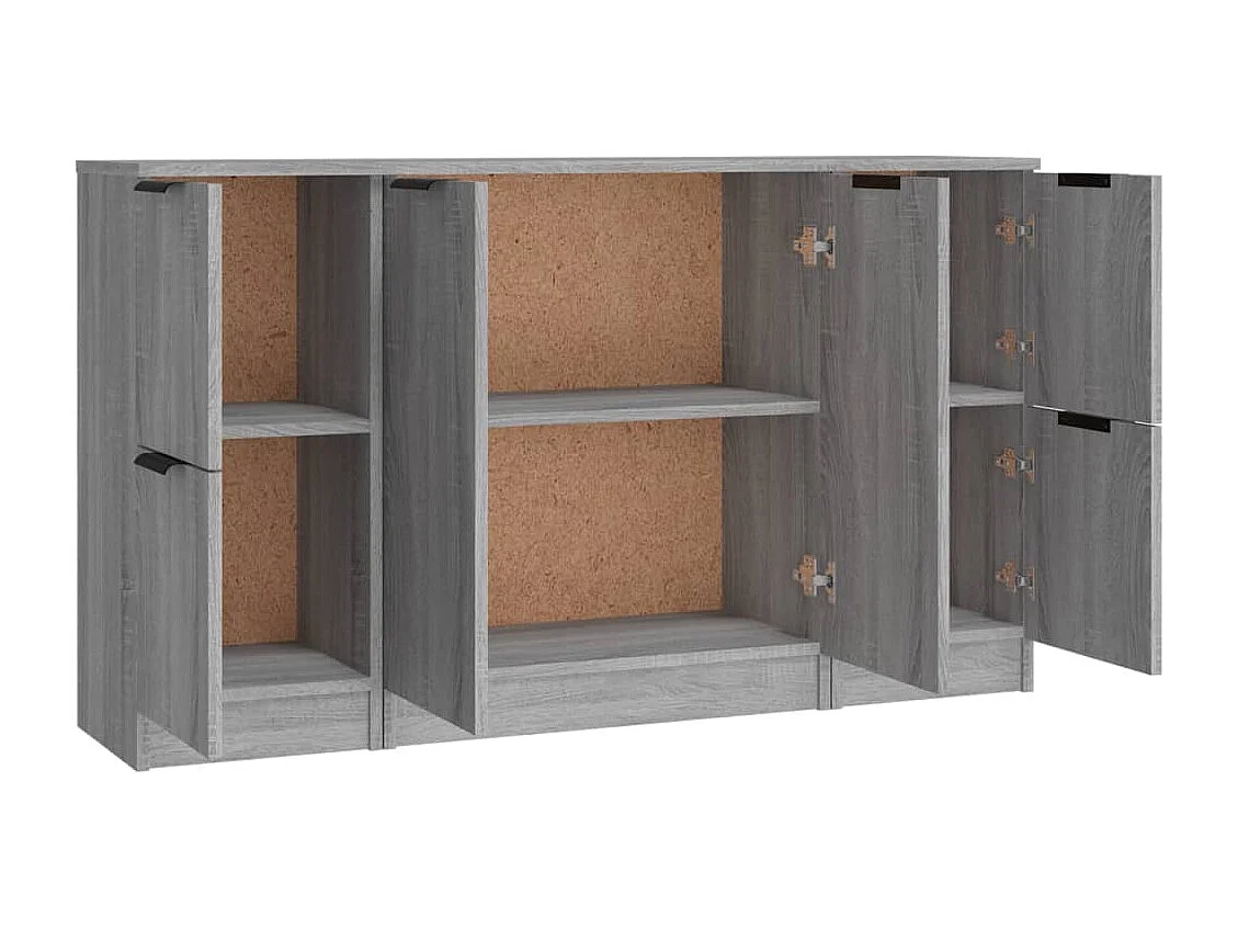 Credenza buffet cassettiera mobile contenitore organizer cucina soggiorno soggiorno 3 pezzi Sonoma MDF grigio 02_0037194