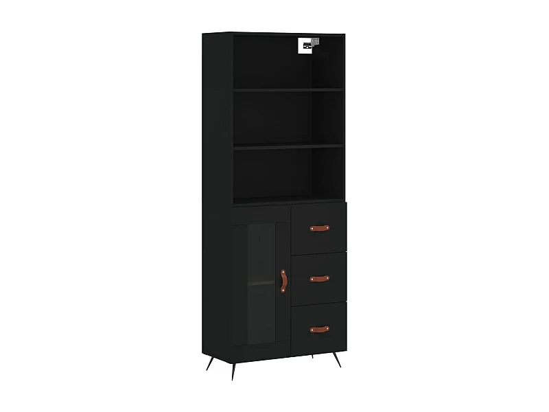 Aparador buffet cómoda armario mueble organizador cocina salón salón alto 69,5 x 34 x 180 cm madera contrachapada negra 02_0035035