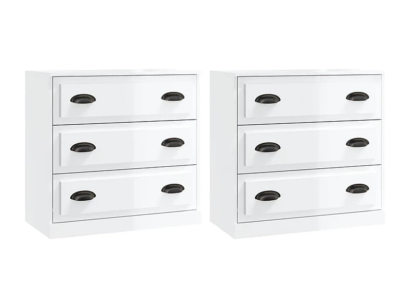 Credenza cassettiera cassettiera mobile contenitore organizer cucina soggiorno soggiorni set da 2 derivati ​​del legno bianco lucido 02_0036719
