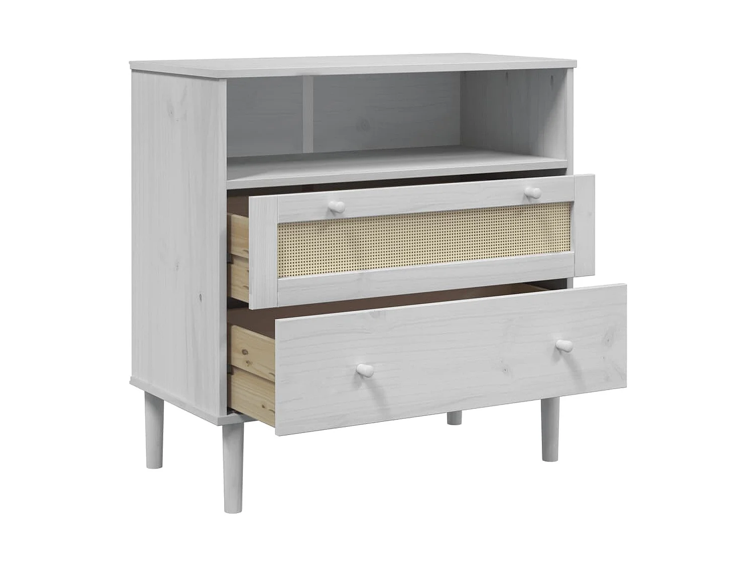 Aparador buffet cómoda mueble mueble de almacenamiento organizador cocina salón salón aspecto ratán 80 x 40 x 80 cm madera maciza de pino blanco 02_0036225