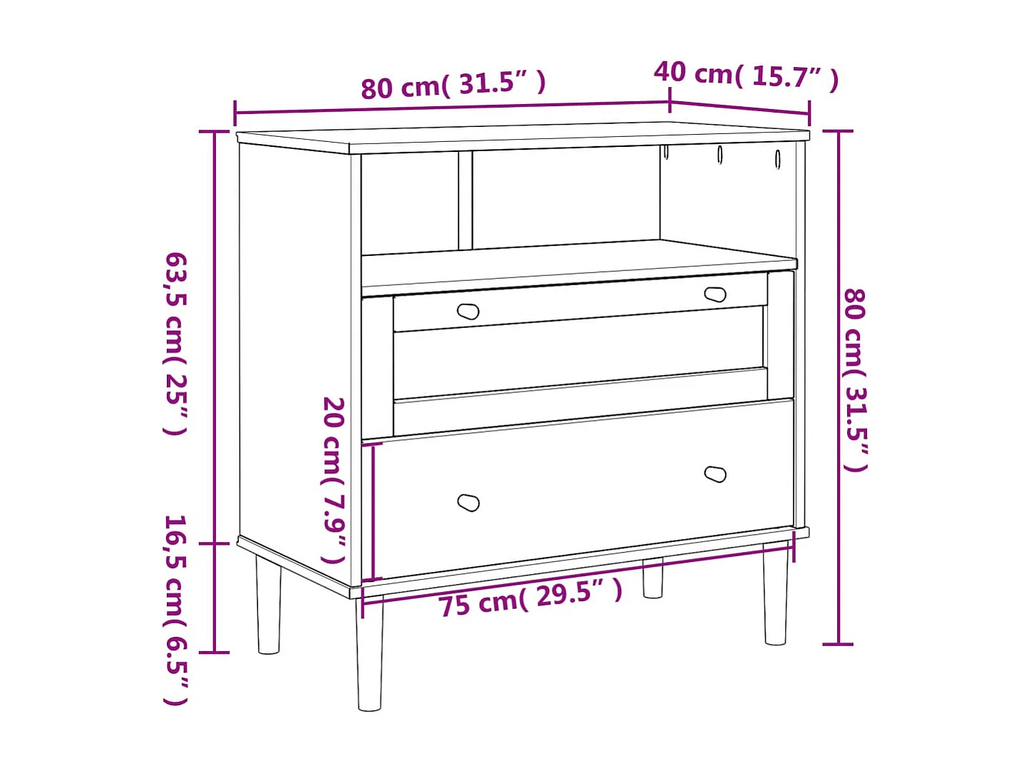 Aparador buffet cómoda mueble mueble de almacenamiento organizador cocina salón salón aspecto ratán 80 x 40 x 80 cm madera maciza de pino blanco 02_0036225