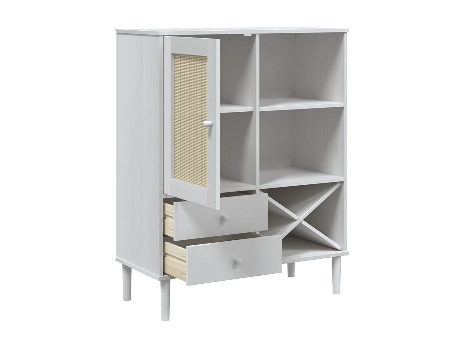 Buffet aparador cômoda armário unidade de armazenamento organizador cozinha sala de estar rattan look 90 x 40 x 112cm madeira maciça de pinho branco 02_0036228