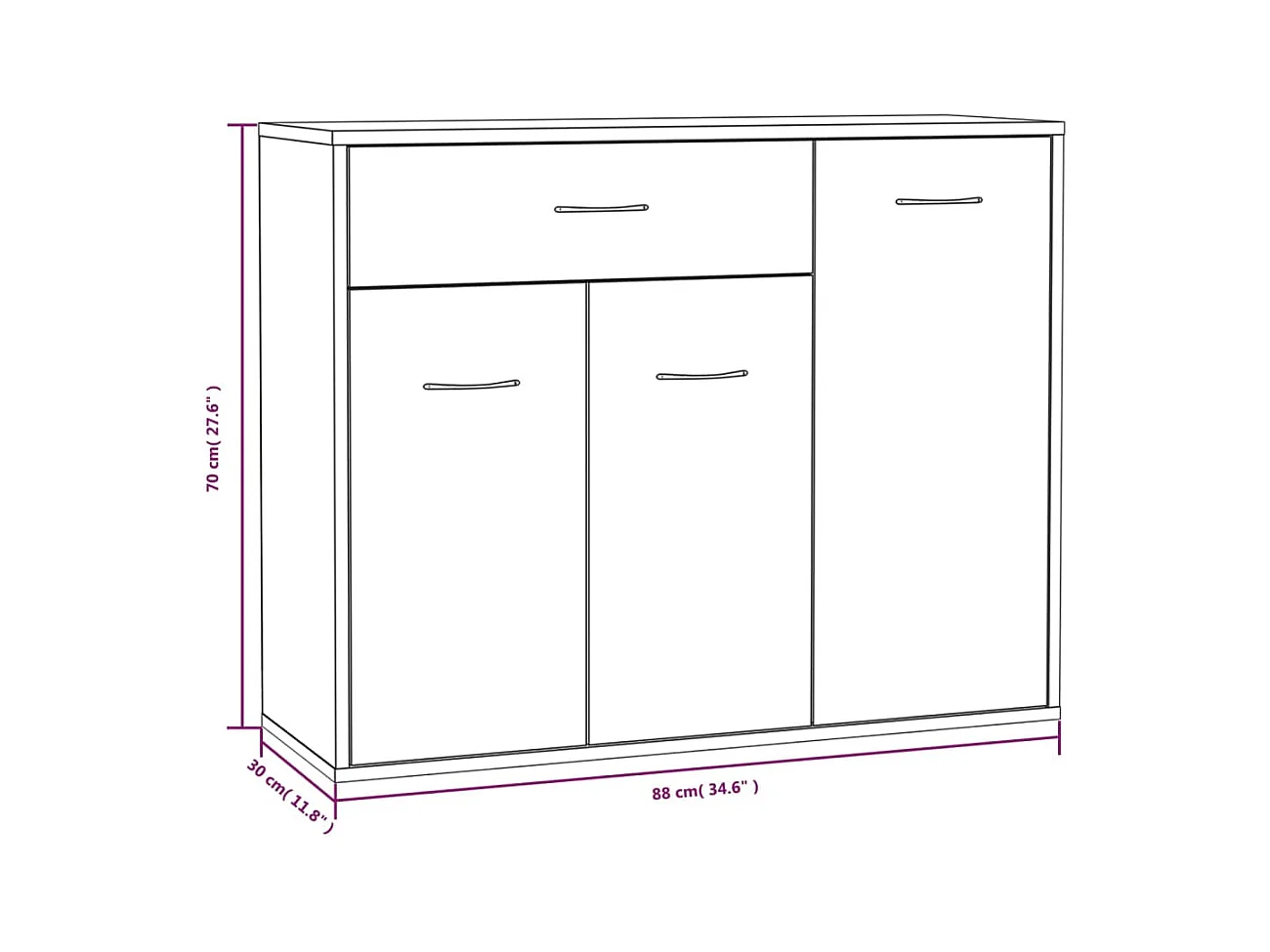 Buffet aparador cômoda armário unidade de armazenamento organizador cozinha sala de estar 88 x 30 x 70 cm madeira trabalhada marrom 02_0031436