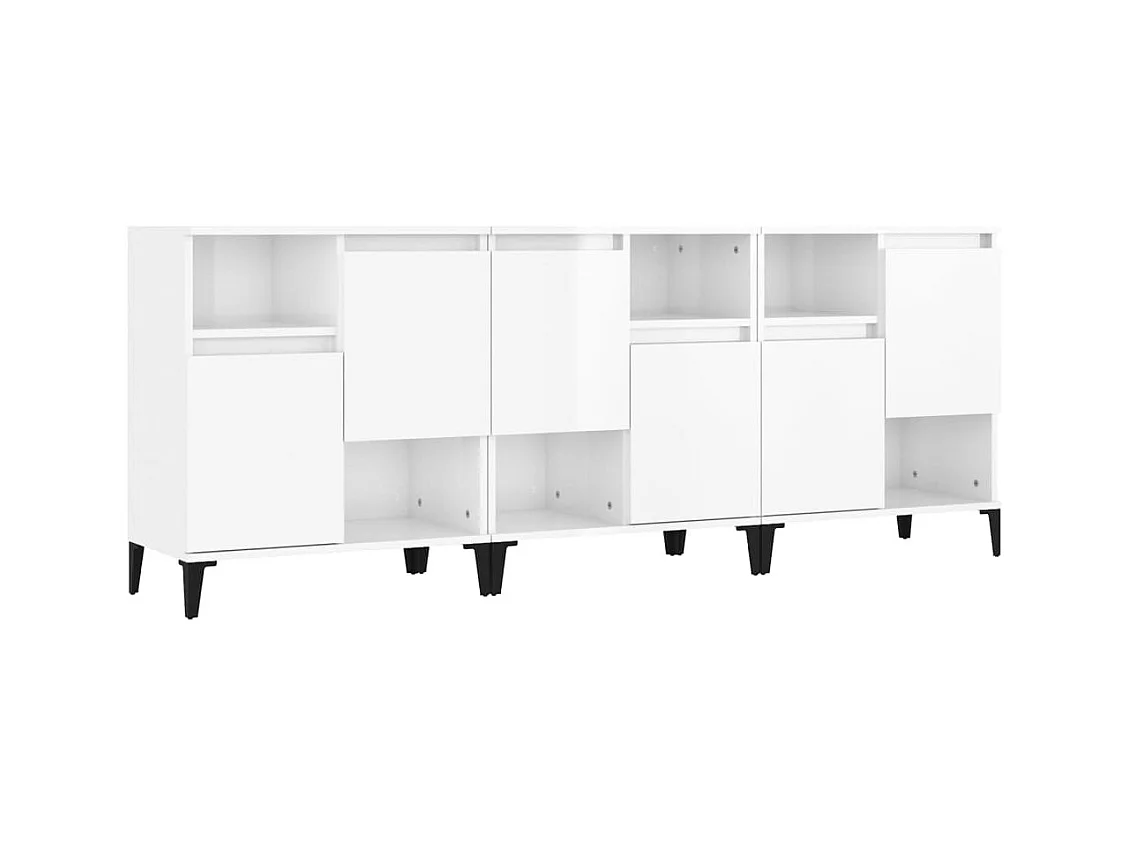 Aparador buffet cómoda armario unidad de almacenamiento organizador cocina salón salón 3 piezas brillante 60 x 35 x 70 cm blanco madera contrachapada 02_0037022
