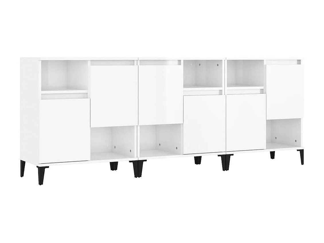 Aparador buffet cómoda armario unidad de almacenamiento organizador cocina salón salón 3 piezas brillante 60 x 35 x 70 cm blanco madera contrachapada 02_0037022