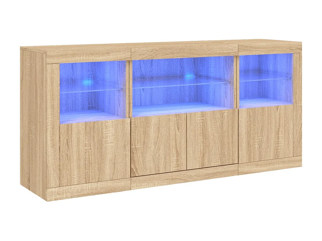 Buffet aparador cômoda armário organizador de unidade cozinha sala sala com luzes LED sonoma 142,5 x 37 x 67 cm marrom 02_0029939