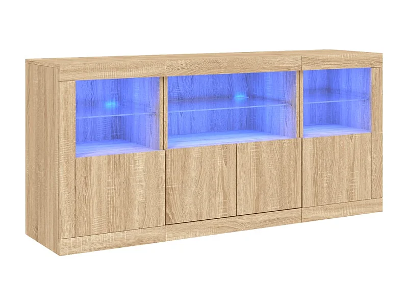 Buffet aparador cômoda armário organizador de unidade cozinha sala sala com luzes LED sonoma 142,5 x 37 x 67 cm marrom 02_0029939