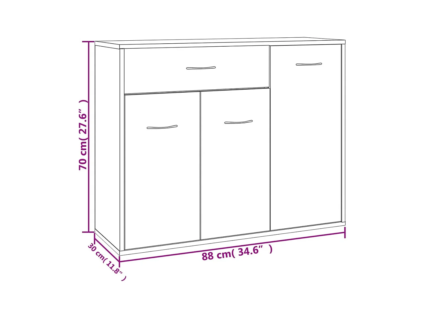 Aparador cômoda armário armário organizador cozinha sala sala 88 x 30 x 70 cm madeira trabalhada cinza 02_0032111