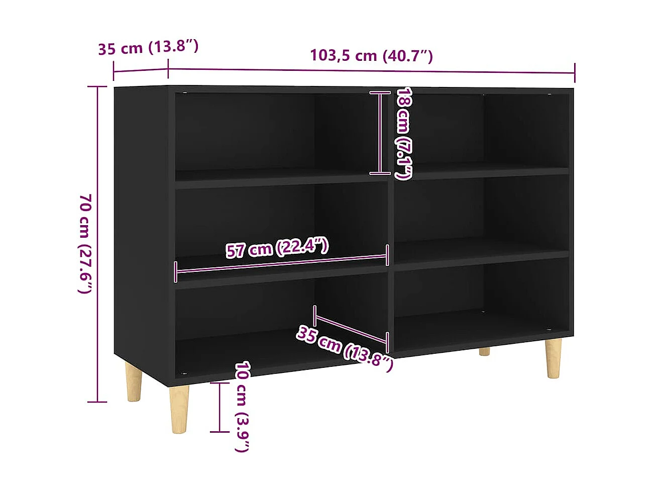 Credenza buffet cassettiera mobile contenitore organizer cucina soggiorno soggiorno 103,5 x 35 x 70 cm multistrato nero 02_0035824