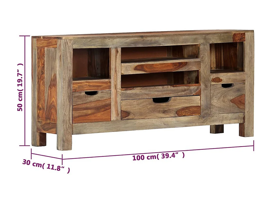Credenza buffet cassettiera mobile contenitore organizer cucina soggiorno soggiorno 100 x 30 x 50 cm legno massello grigio 02_0031760
