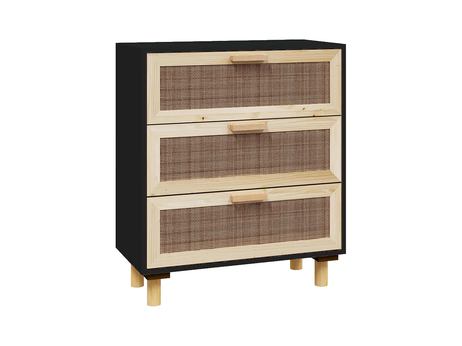 Aparador cómoda cómoda armario mueble organizador cocina salón salón 60 x 30 x 70 cm madera maciza de pino y ratán negro natural 02_0035967