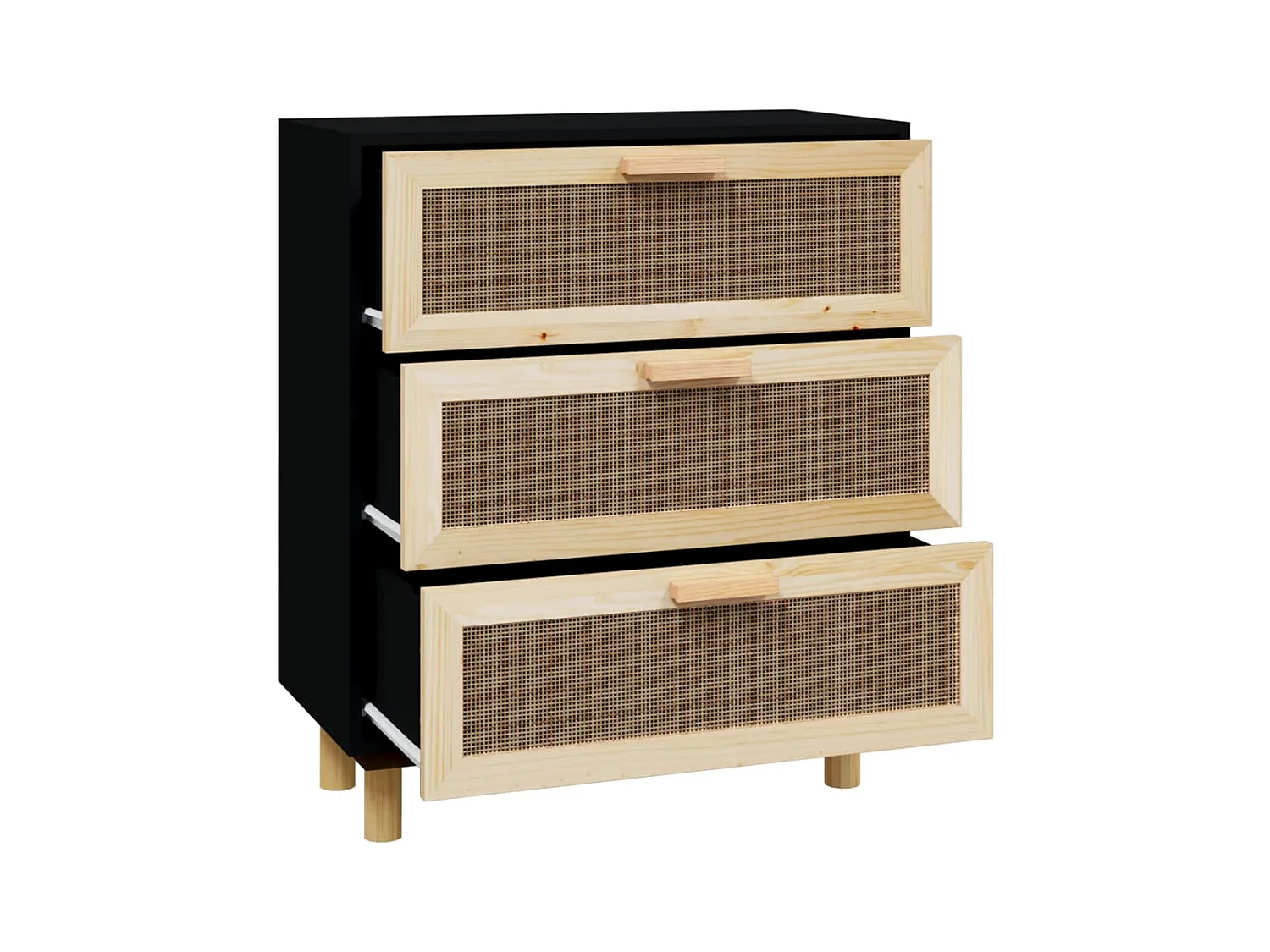 Aparador cómoda cómoda armario mueble organizador cocina salón salón 60 x 30 x 70 cm madera maciza de pino y ratán negro natural 02_0035967