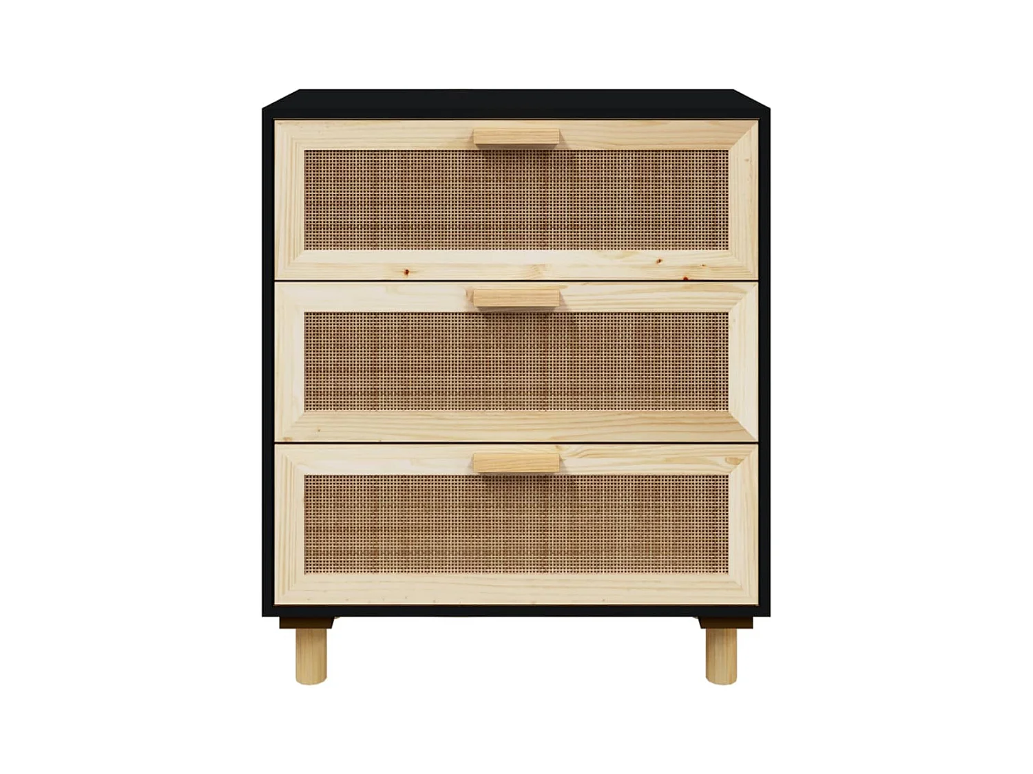 Aparador cómoda cómoda armario mueble organizador cocina salón salón 60 x 30 x 70 cm madera maciza de pino y ratán negro natural 02_0035967