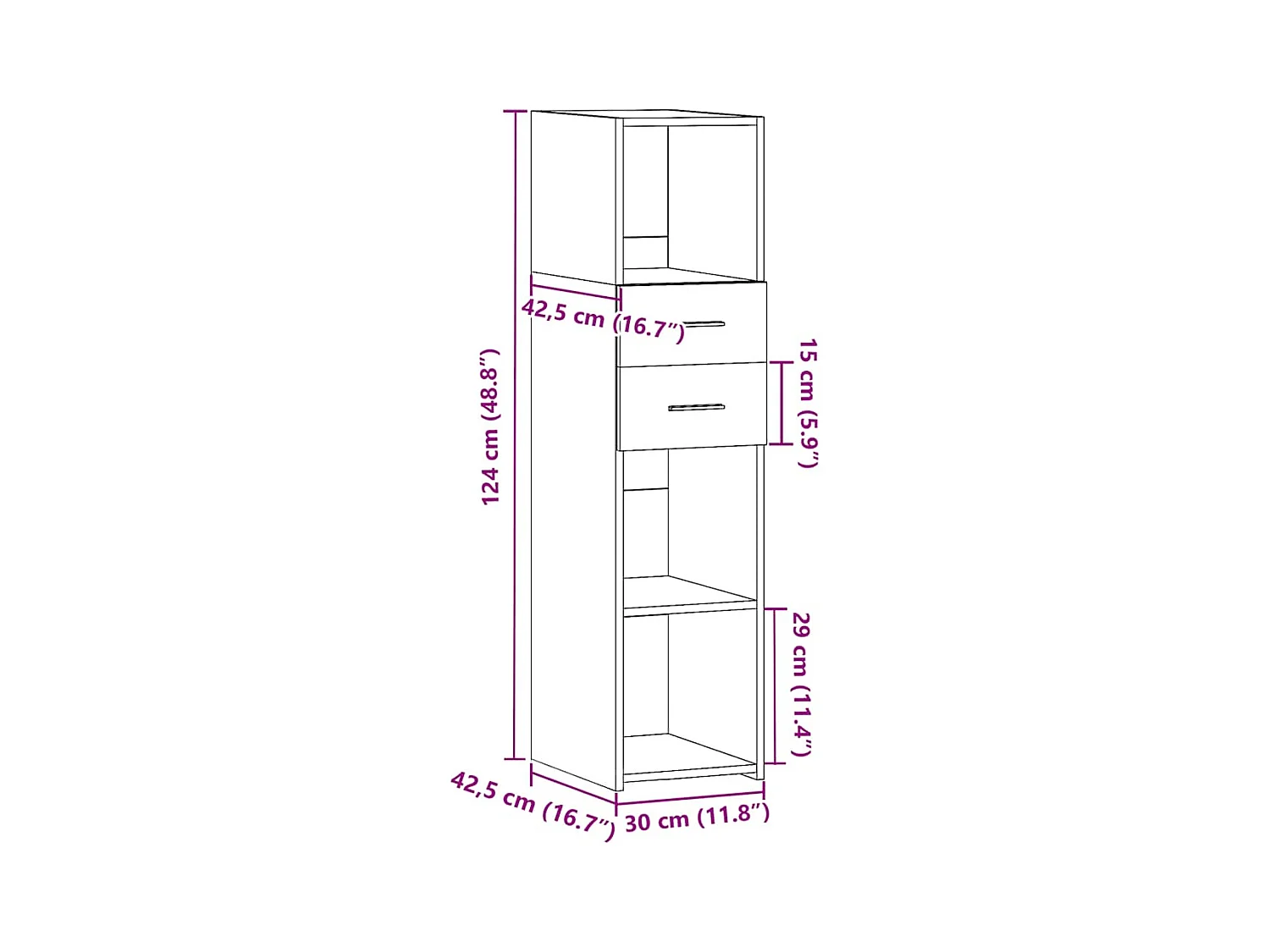Credenza cassettiera cassettiera mobile contenitore organizer cucina soggiorno soggiorno alto 30 x 42,5 x 124 cm derivati ​​del legno bianco 02_0032254