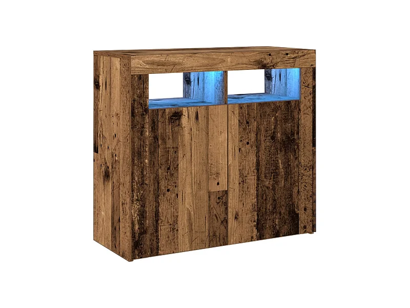 Buffet aparador cômoda armário organizador unidade cozinha sala sala e luzes LED madeira velha 80 x 35 x 75 cm madeira trabalhada Madeira velha 02_0031754