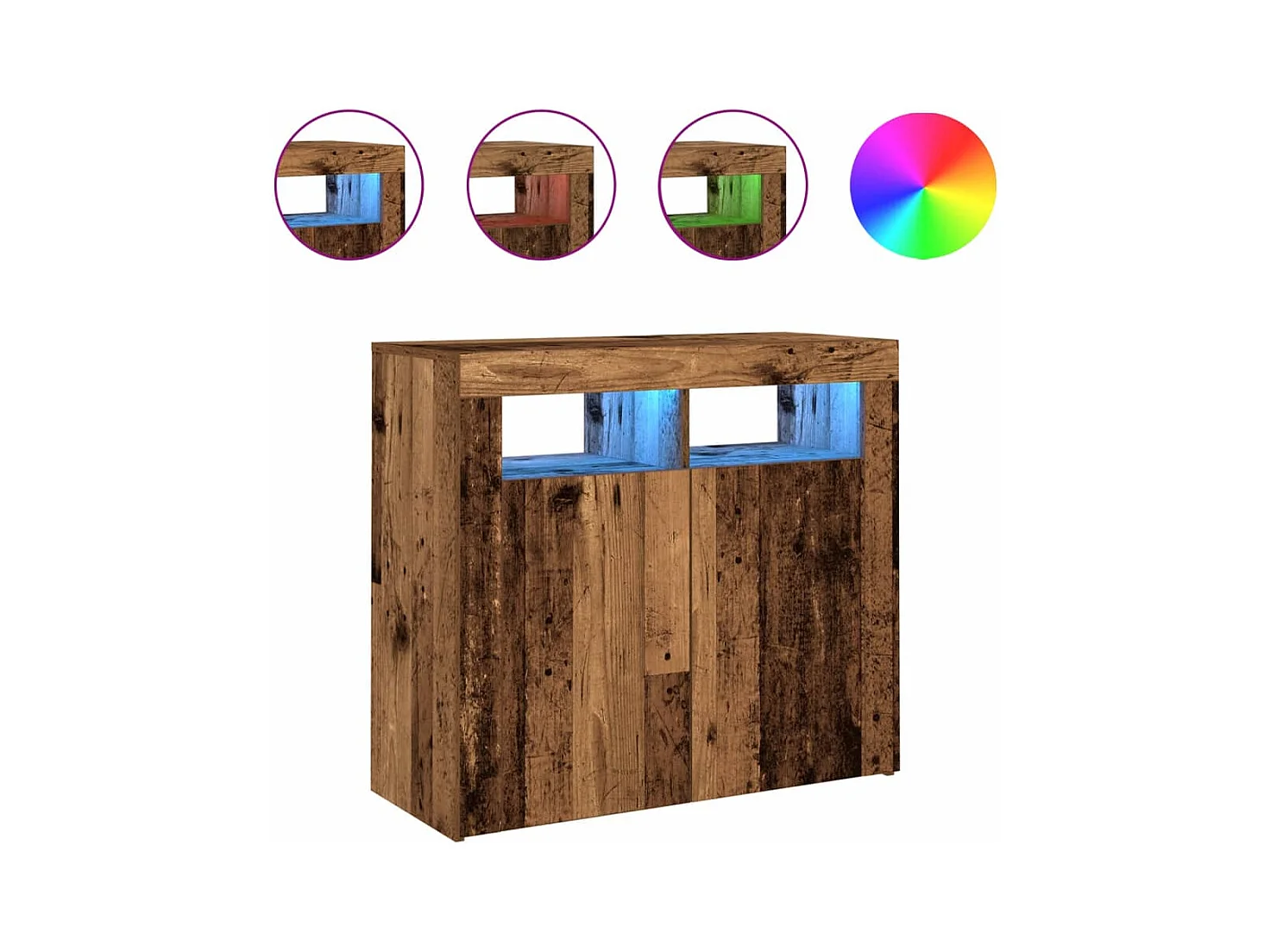 Buffet aparador cômoda armário organizador unidade cozinha sala sala e luzes LED madeira velha 80 x 35 x 75 cm madeira trabalhada Madeira velha 02_0031754