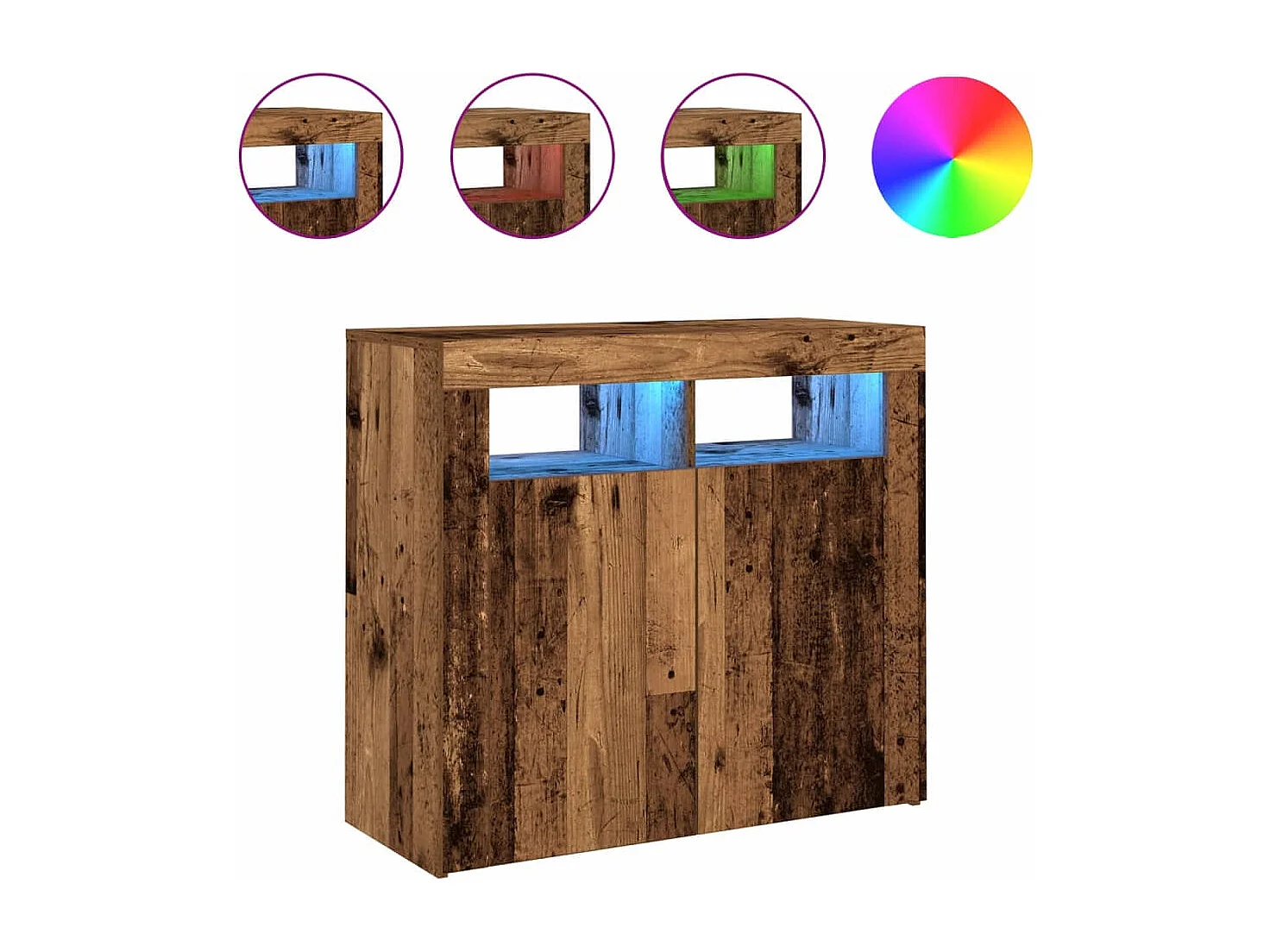 Buffet aparador cômoda armário organizador unidade cozinha sala sala e luzes LED madeira velha 80 x 35 x 75 cm madeira trabalhada Madeira velha 02_0031754