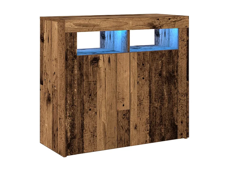 Buffet aparador cômoda armário organizador unidade cozinha sala sala e luzes LED madeira velha 80 x 35 x 75 cm madeira trabalhada Madeira velha 02_0031754