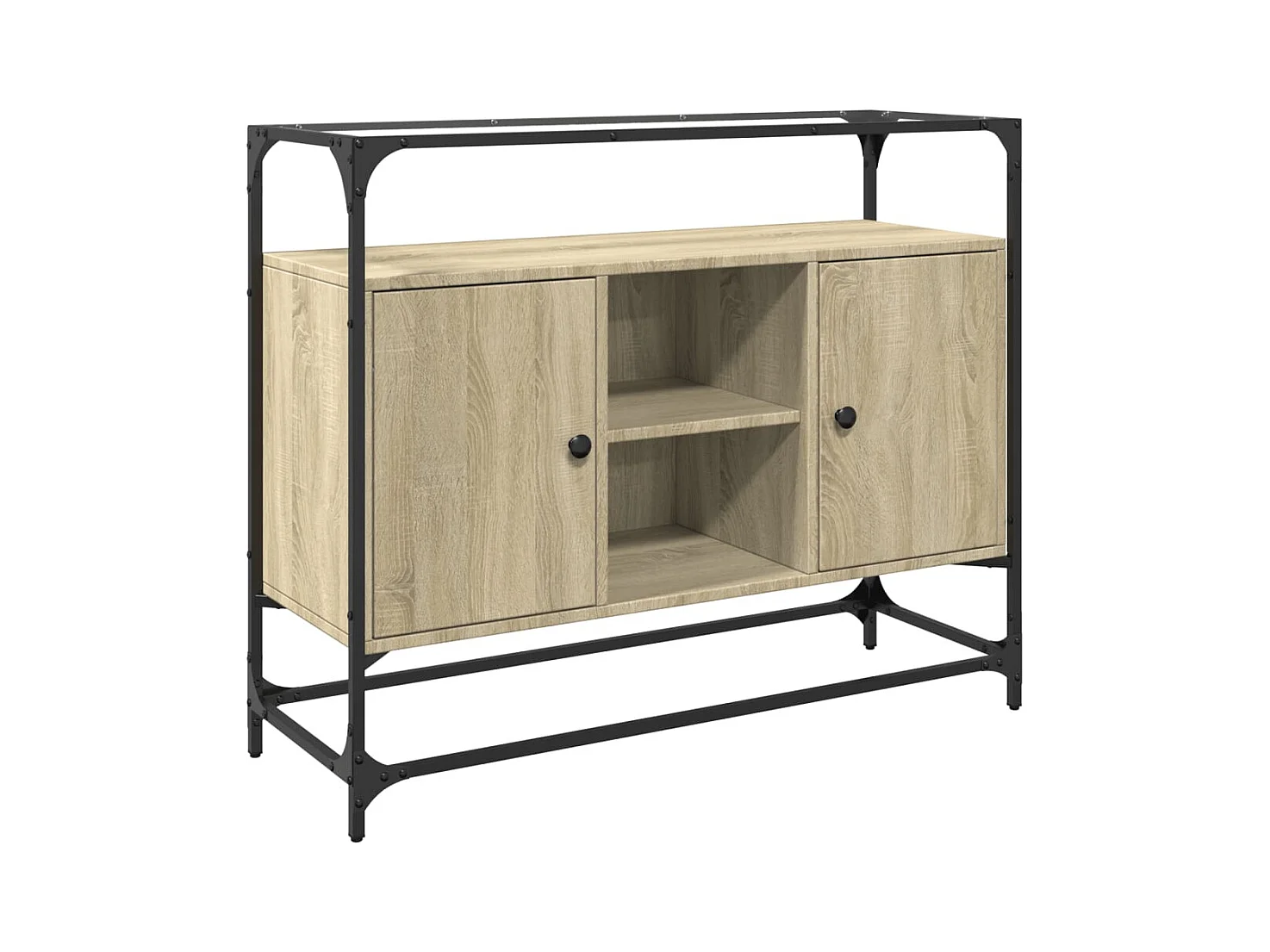 Credenza Credenza Comò Armadietto Organizzatore Cucina Soggiorno Soggiorno con piano in vetro Sonoma MDF Marrone 02_0029766