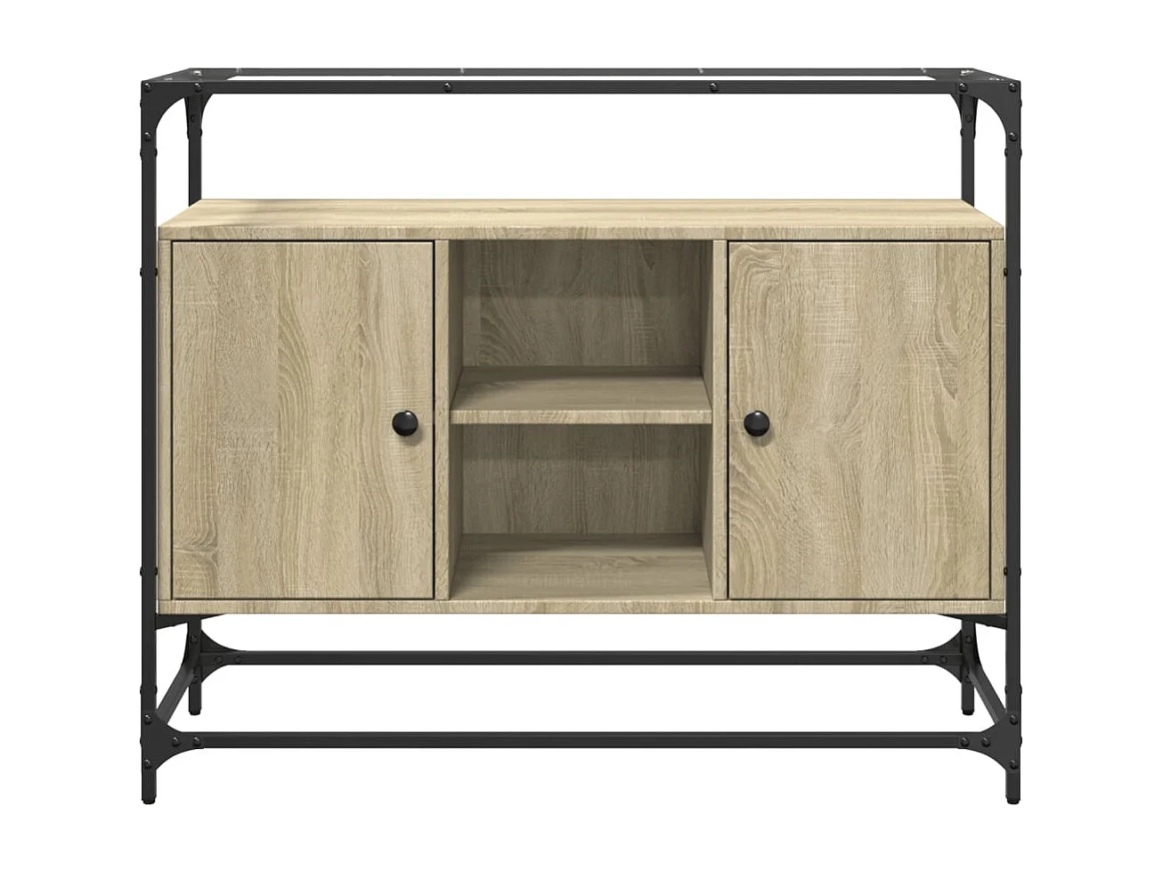 Credenza Credenza Comò Armadietto Organizzatore Cucina Soggiorno Soggiorno con piano in vetro Sonoma MDF Marrone 02_0029766