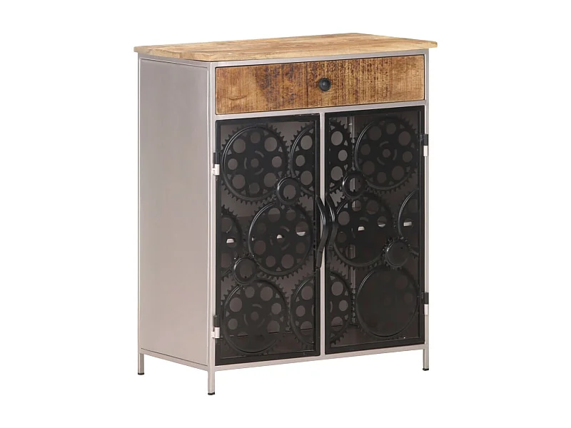 Aparador buffet cómoda mueble almacenaje organizador cocina salón salón 60 x 35 x 75 cm madera de mango en bruto y hierro marrón 02_0029626