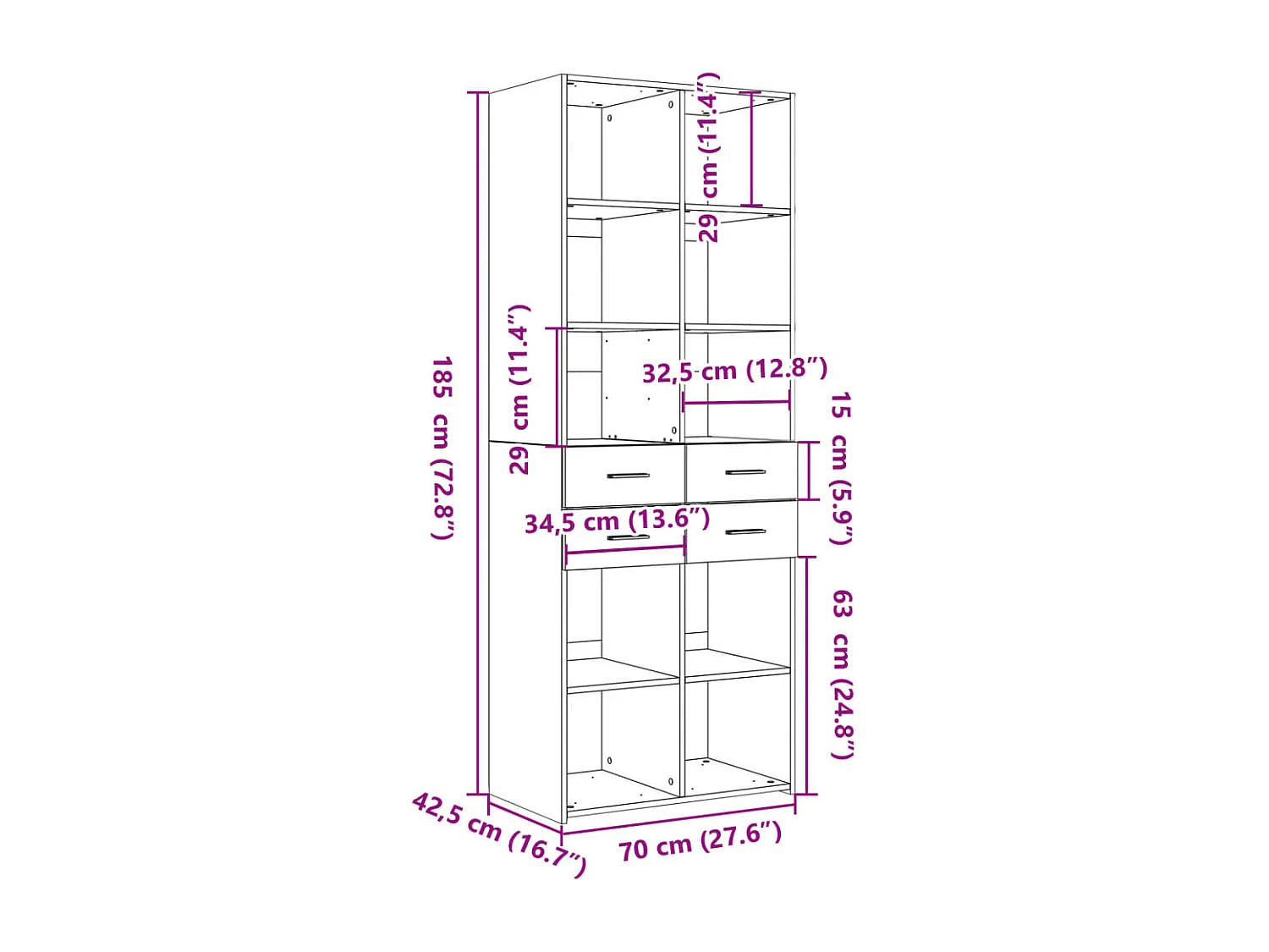 Aparador buffet cómoda armario mueble organizador cocina salón salón alto 70 x 42,5 x 185 cm madera contrachapada negra 02_0035127