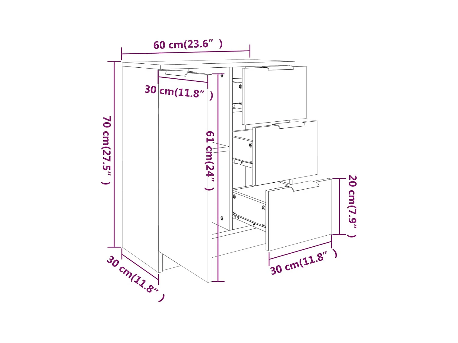 Aparador aparador cômoda armário organizador cozinha sala sala Sonoma 60 x 30 x 70 cm madeira trabalhada marrom 02_0031586