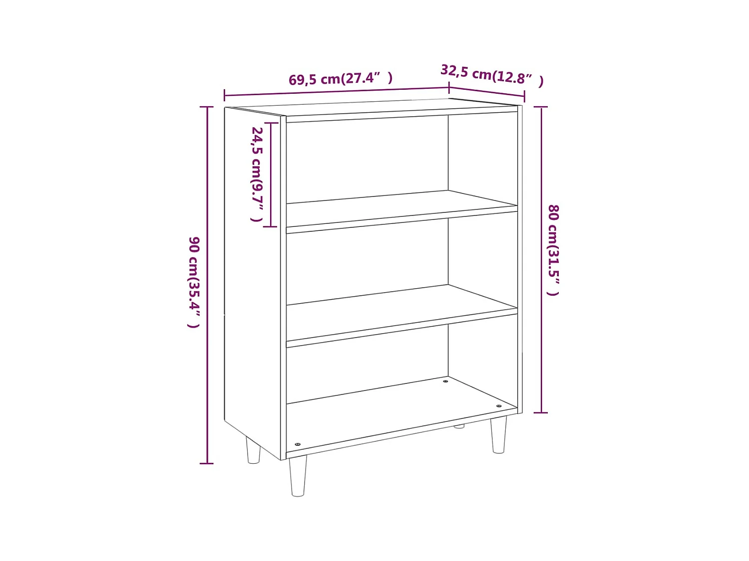 Aparador cómoda mueble almacenaje organizador cocina salón salón Sonoma 69,5 x 32,5 x 90 cm madera contrachapada marrón 02_0031626