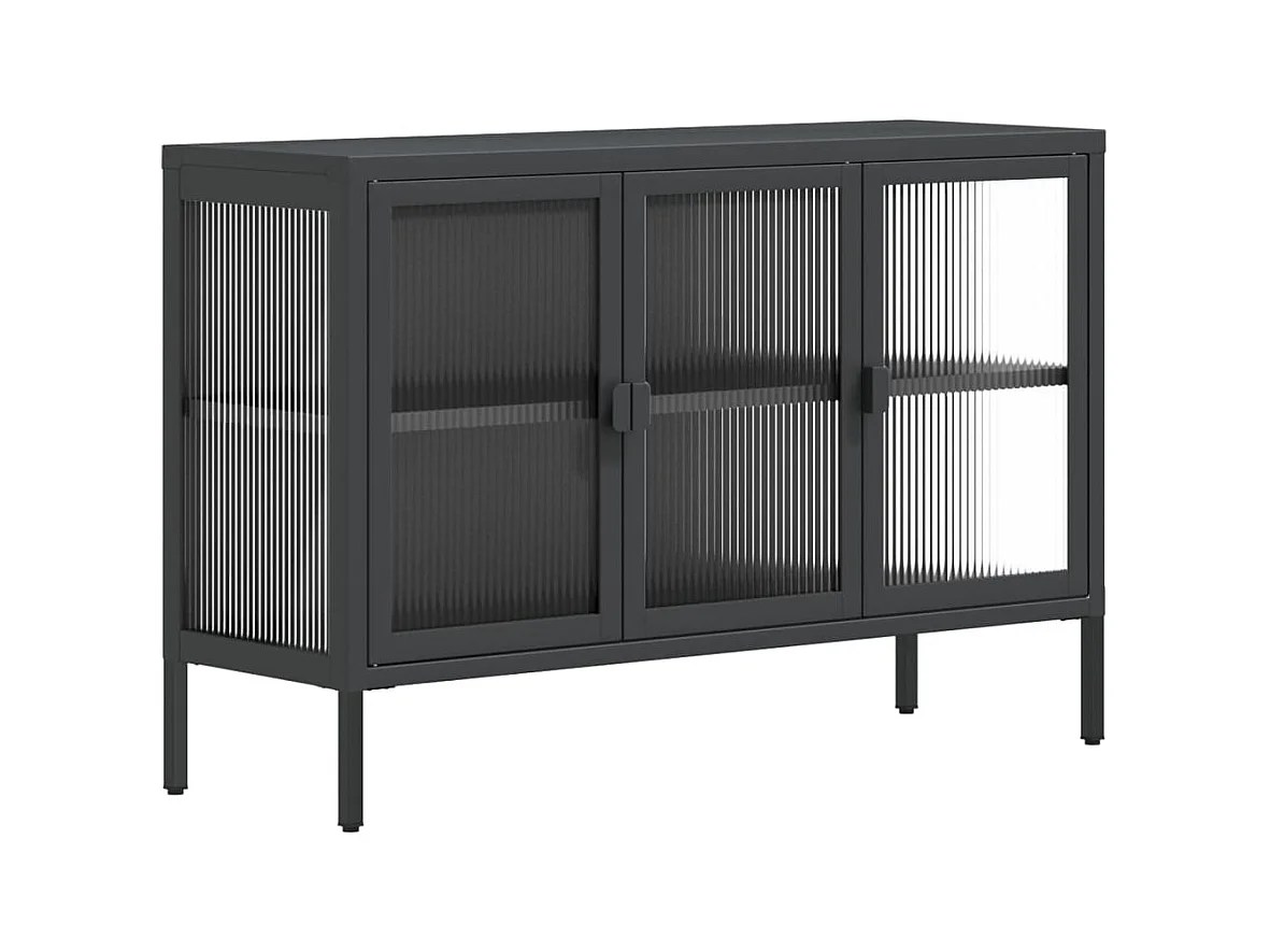 Aparador buffet cômoda armário organizador cozinha sala sala 105 x 35 x 70 cm vidro e aço preto 02_0035837