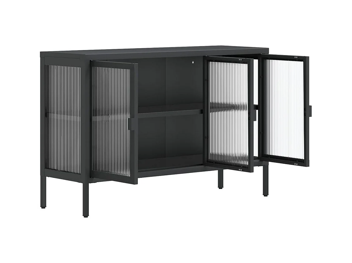 Aparador buffet cômoda armário organizador cozinha sala sala 105 x 35 x 70 cm vidro e aço preto 02_0035837