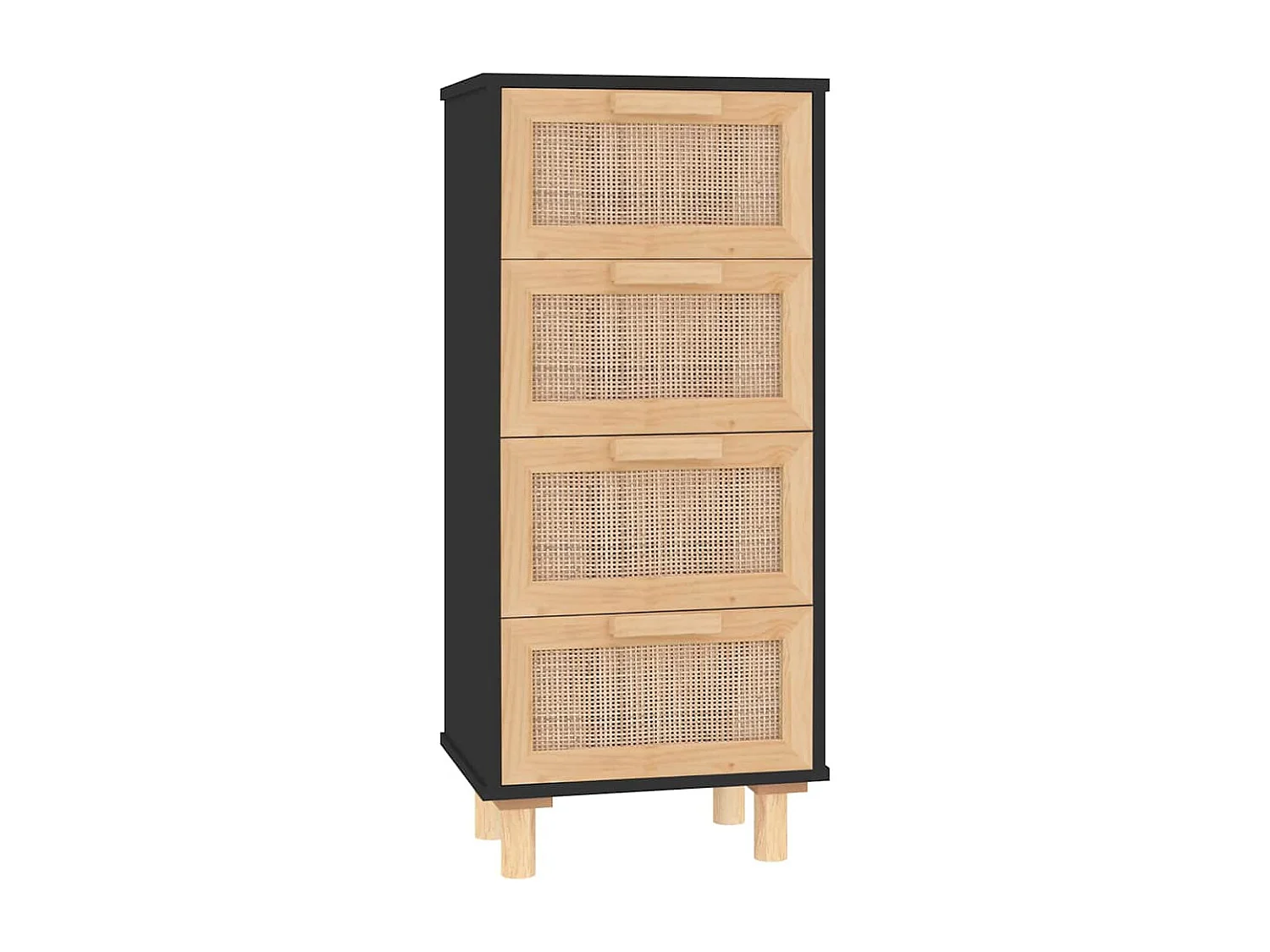 Aparador cómoda armario mueble organizador cocina salón salón 40 x 30 x 90 cm madera maciza de pino y ratán negro natural 02_0035927