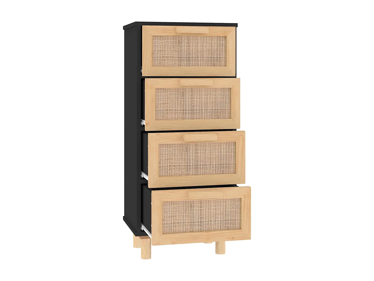 Aparador cómoda armario mueble organizador cocina salón salón 40 x 30 x 90 cm madera maciza de pino y ratán negro natural 02_0035927