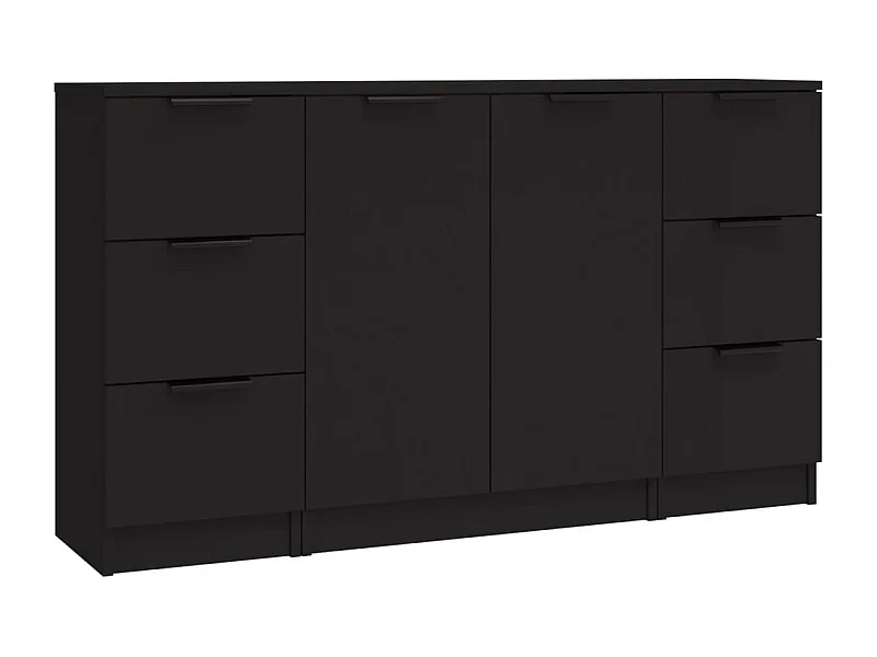 Credenza buffet cassettiera mobile contenitore organizer cucina soggiorno soggiorni 3 pz pannelli compositi nero 02_0037149