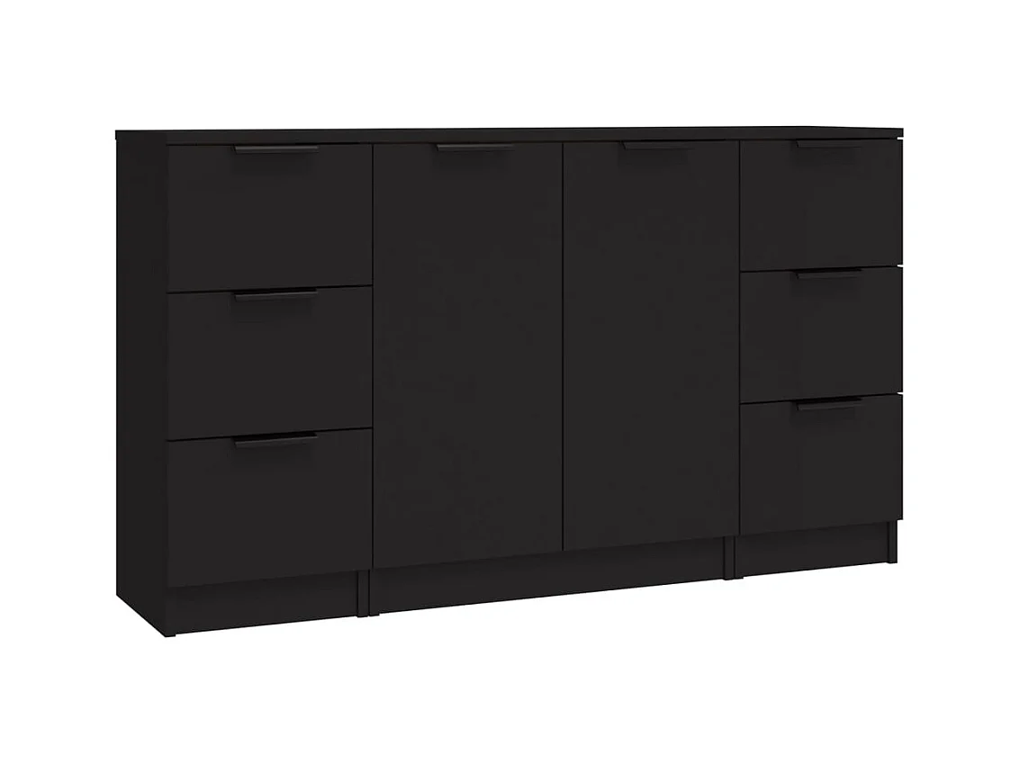 Credenza buffet cassettiera mobile contenitore organizer cucina soggiorno soggiorni 3 pz pannelli compositi nero 02_0037149