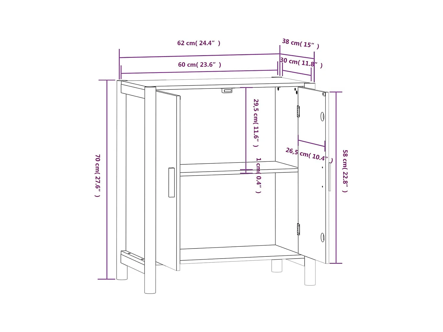 Aparador cômoda armário armário organizador cozinha sala sala 62 x 38 x 70 cm madeira trabalhada branco 02_0030378