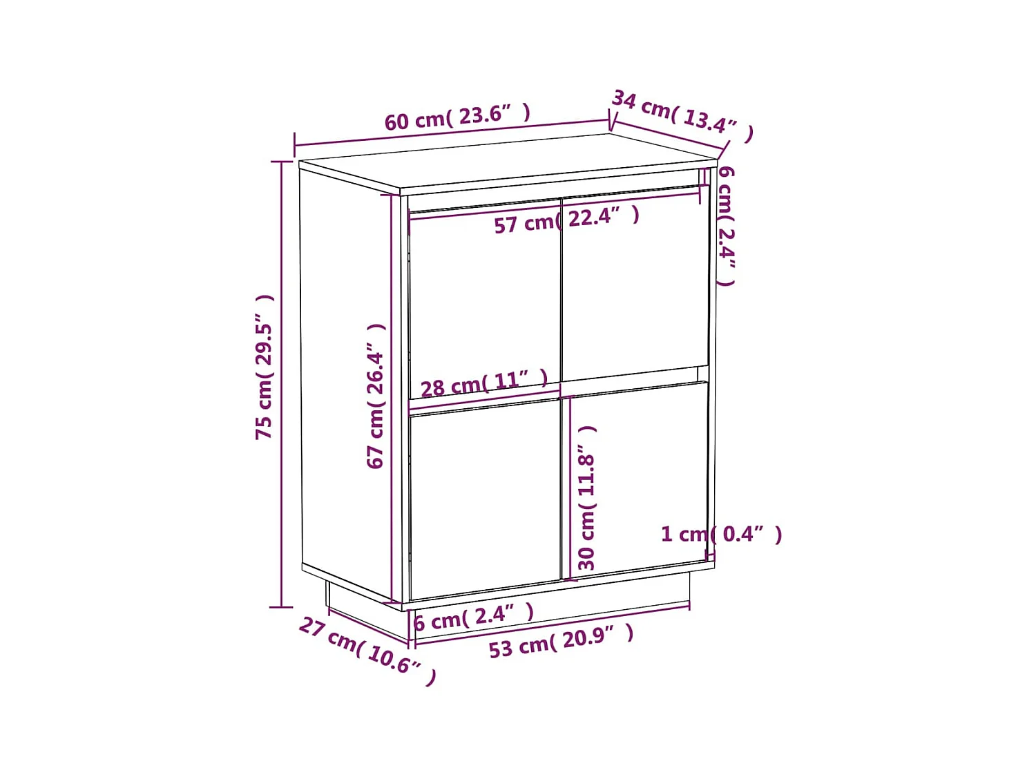 Credenza buffet cassettiera mobile contenitore organizer cucina soggiorno soggiorno 60 x 34 x 75 cm legno di pino massiccio marrone 02_0035750
