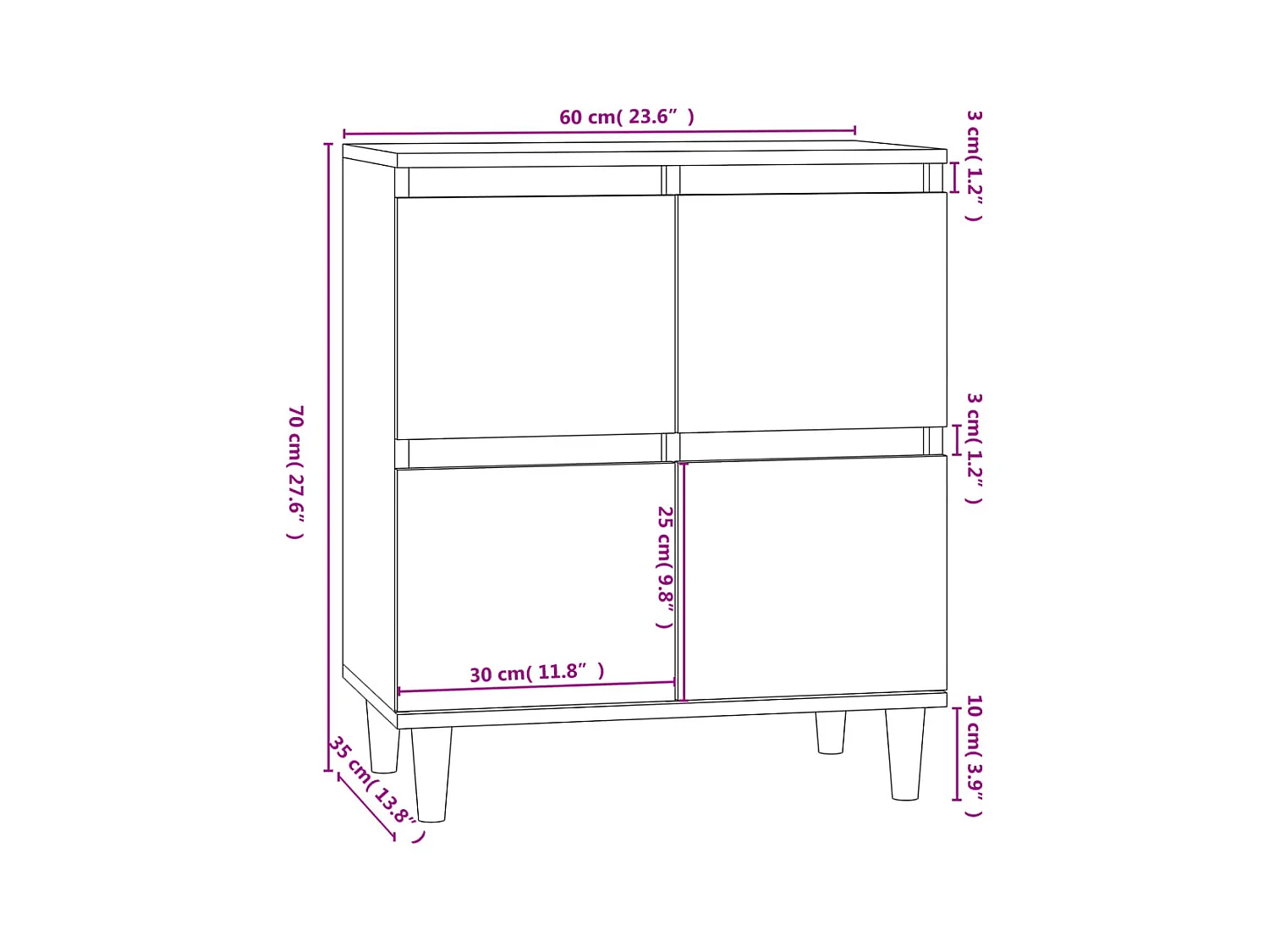 Credenza buffet cassettiera mobile contenitore organizer cucina soggiorno soggiorno 60 x 35 x 70 cm derivati ​​del legno marrone 02_0030976
