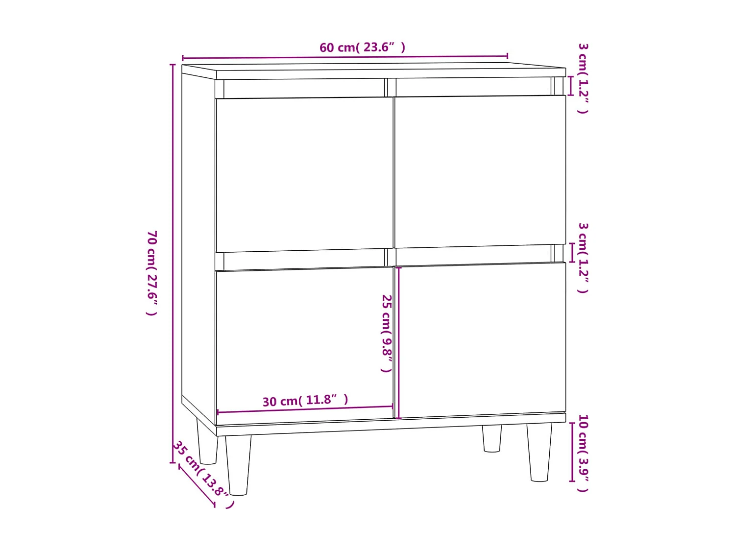 Credenza buffet cassettiera mobile contenitore organizer cucina soggiorno soggiorno 60 x 35 x 70 cm derivati ​​del legno marrone 02_0030976