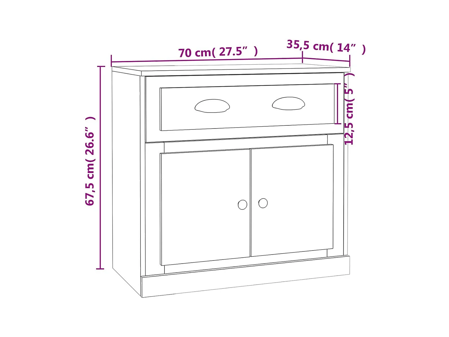 Aparador buffet cómoda armario unidad de almacenamiento organizador cocina salón salón 70 x 35,5 x 67,5 cm madera contrachapada gris 02_0032084