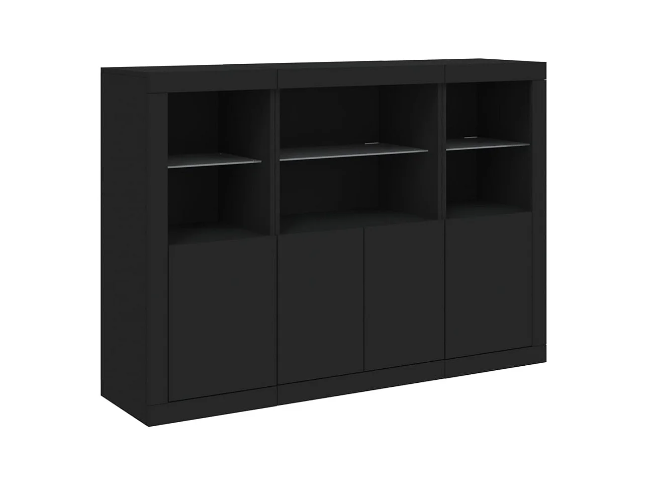 Credenza Credenza Comò Armadietto Organizzatore Cucina Soggiorno Soggiorno con luci a LED 3 pezzi Legno composito nero 02_0037226