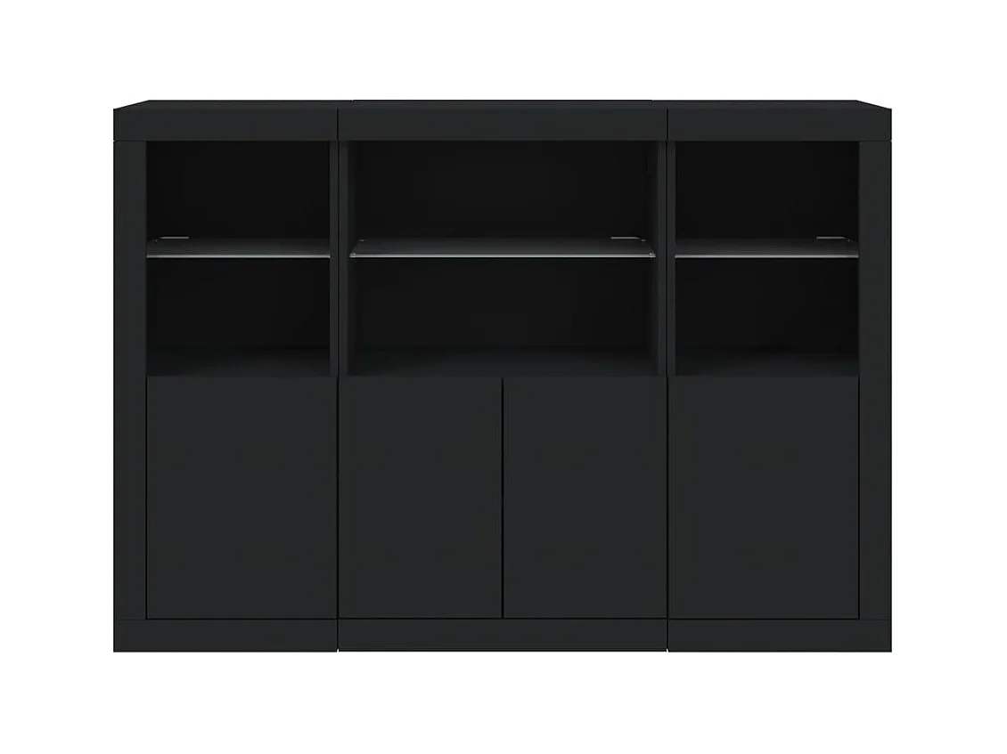 Credenza Credenza Comò Armadietto Organizzatore Cucina Soggiorno Soggiorno con luci a LED 3 pezzi Legno composito nero 02_0037226