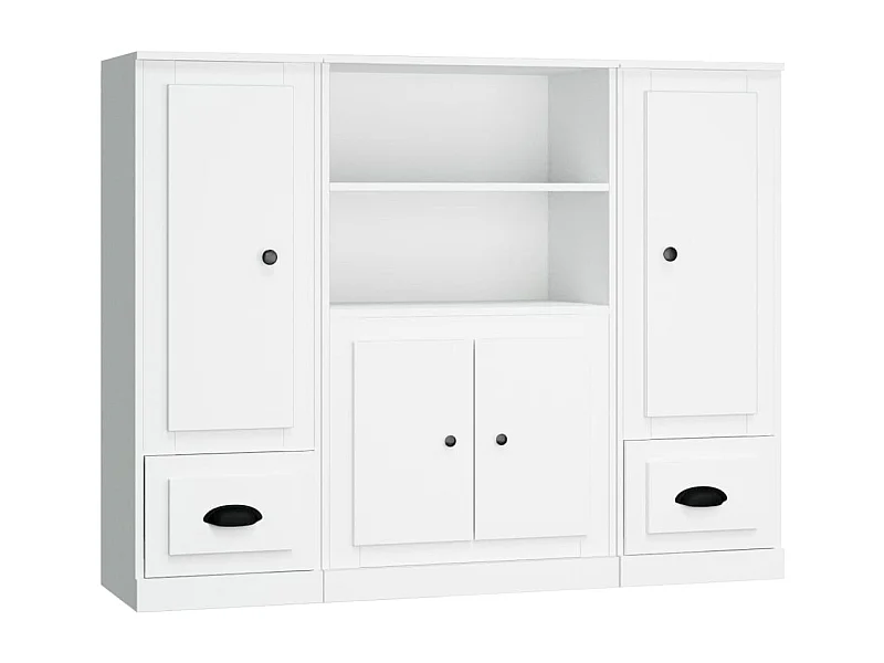 Buffet credenza cassettiera mobile contenitore organizer cucina soggiorno soggiorni 3 pz derivati ​​del legno bianco 02_0037010