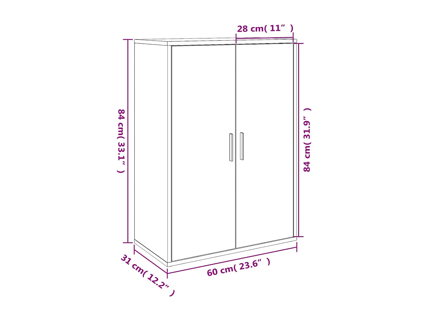 Aparador cómoda cómoda mueble mueble de almacenaje organizador cocina salón salón 60 x 31 x 84 cm madera contrachapada blanco 02_0030345