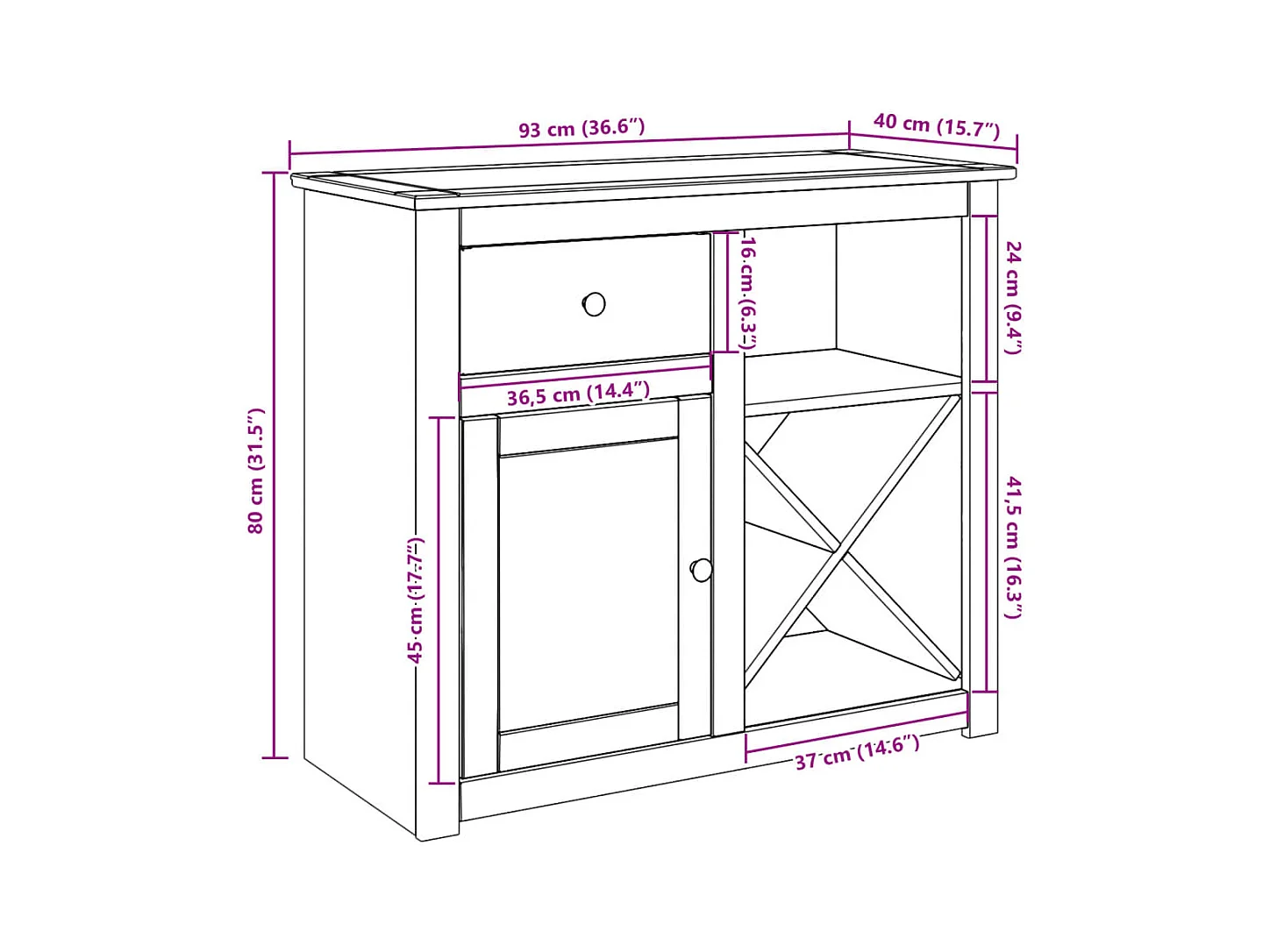 Credenza buffet cassettiera mobile contenitore organizer cucina soggiorno soggiorno con cassetto Panama 93 x 40 x 80 cm legno di pino massiccio marrone 02_0030128